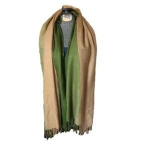 Pashmina scarf green to tan cashmere and silk blend